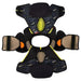 grey shoulder pads with yellow detail and yellow lining