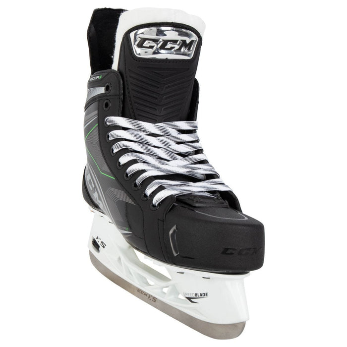 Black skates with green features. White laces. 