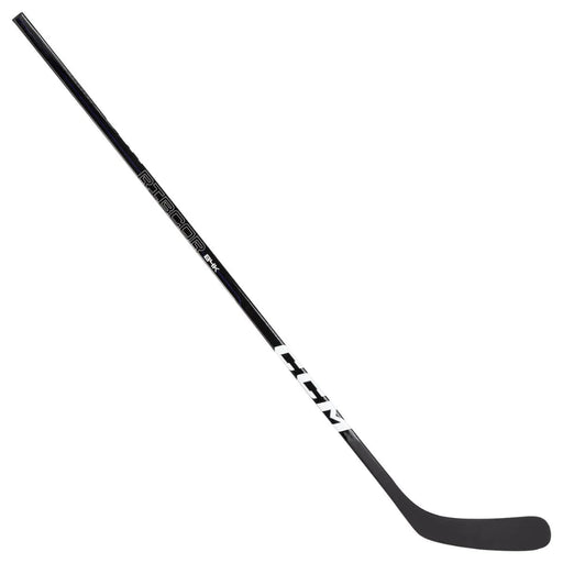 black hockey stick with white text