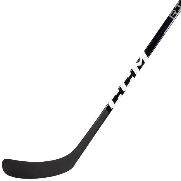 black hockey stick with white text