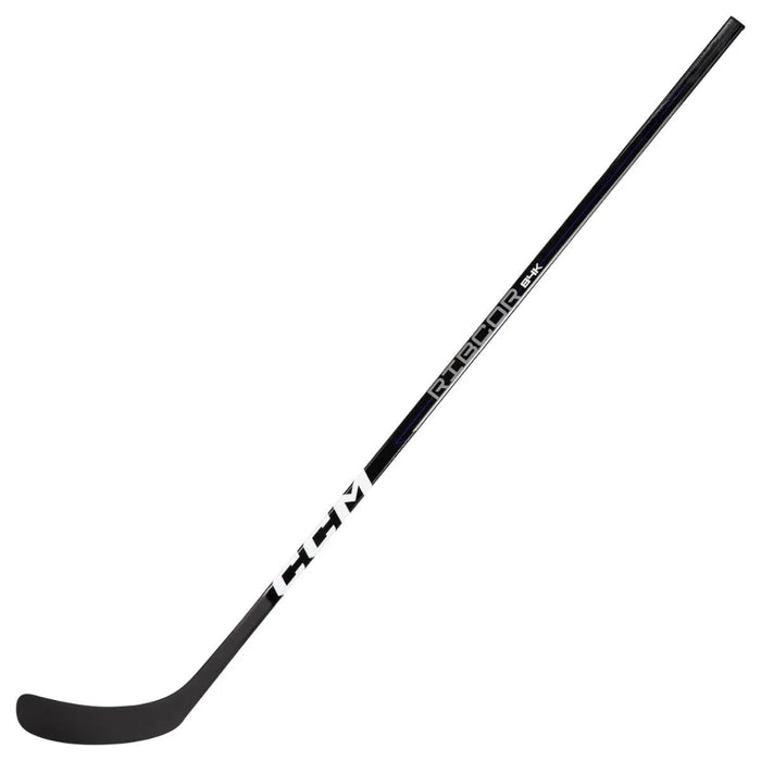 black hockey stick with white text