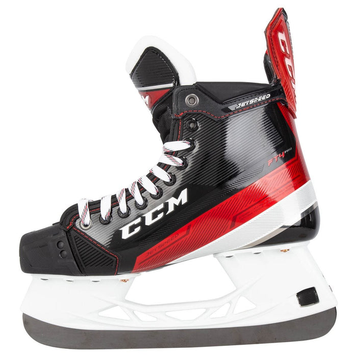 Black and red skates, with white and red laces and red lining