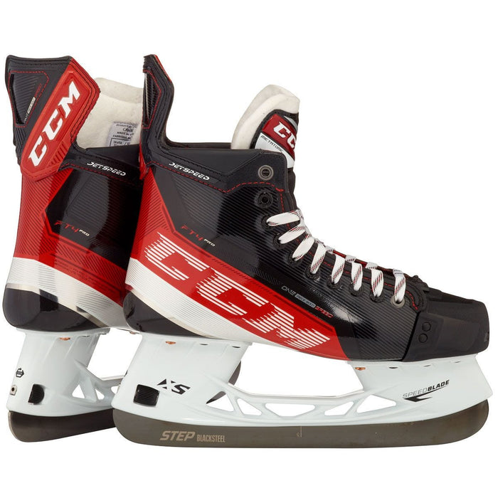 Black and red skates, with white and red laces and red lining