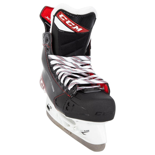 Black and red skates, with white and red laces and red lining