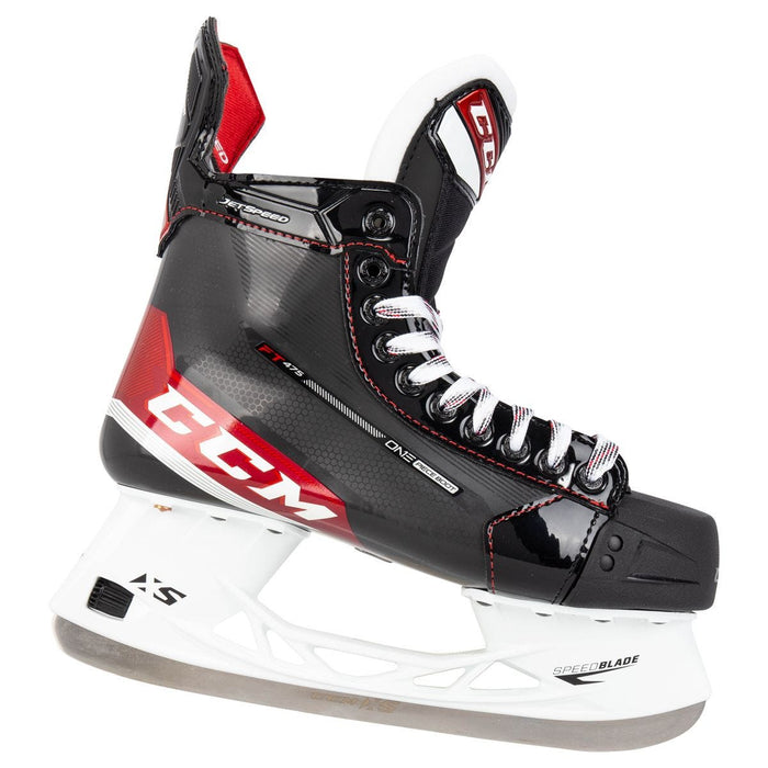 Black and red skates, with white and red laces and red lining