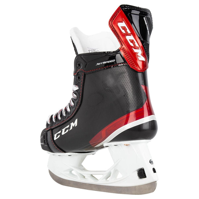 Black and red skates, with white and red laces and red lining